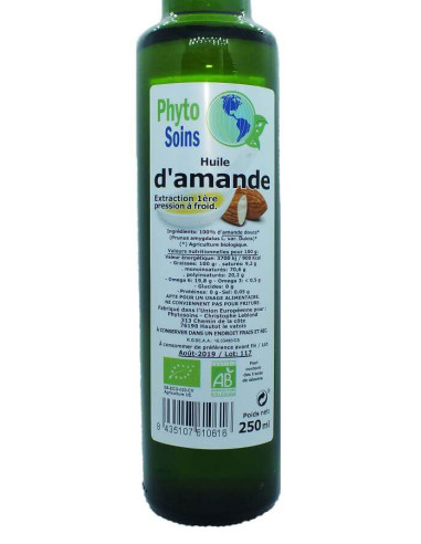 huile d'amande douce BIO 1ère pression à froid phyto-soins