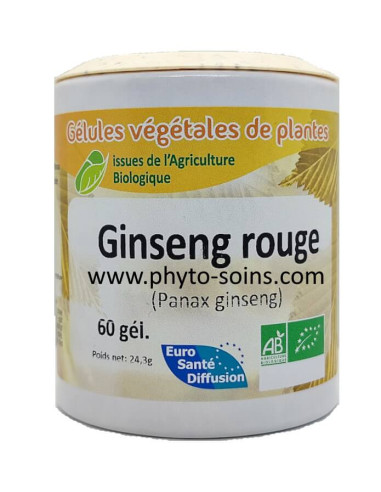 Boite de 60 gélules de Ginseng rouge BIO (Panax ginseng) 330mg