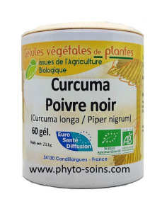 Boite de 60 gélules de Curcuma - Poivre noir (Curcuma longa - Piper nigrum) 310mg BIO