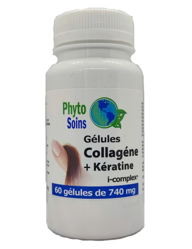 60 gélules de Collagène + Kératine i-complex 500mg phyto-soins.com