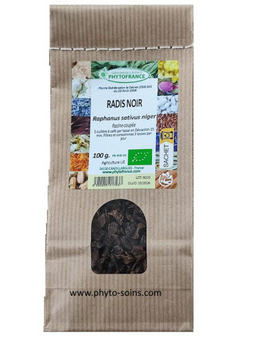 Sachet de Radis noir (racine coupée) BIO pour décoctions 100g phytofrance par phyto-soins
