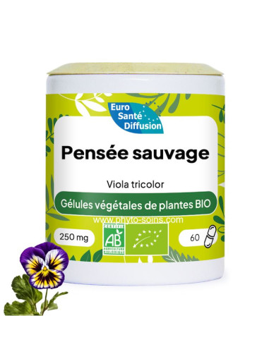 Boite de 60 gélules de Pensée sauvage (Viola tricolor) BIO 250mg phytofrance par phyto-soins