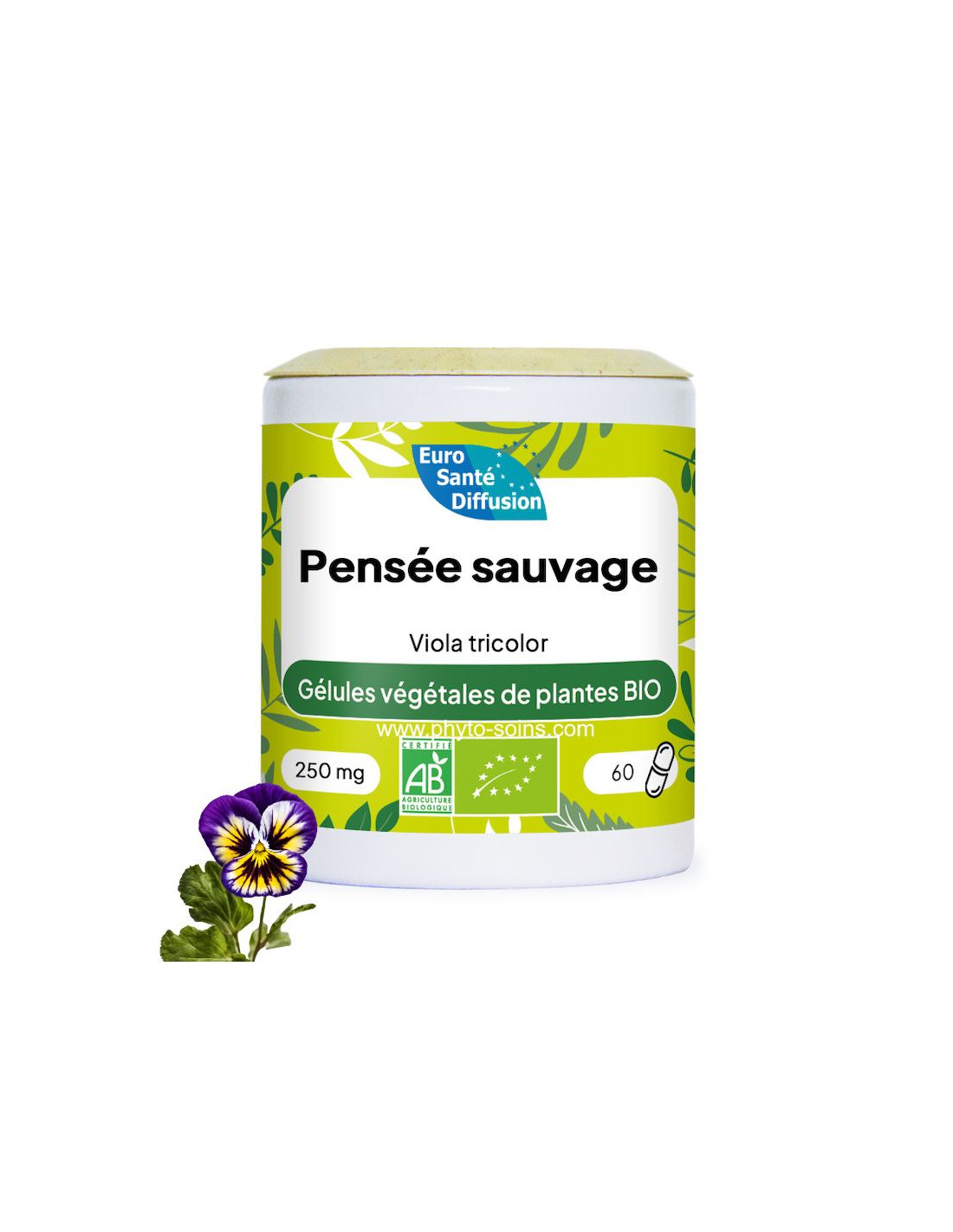 Boite de 60 ou 250 gélules de Pensée sauvage (Viola tricolor) BIO 250mg