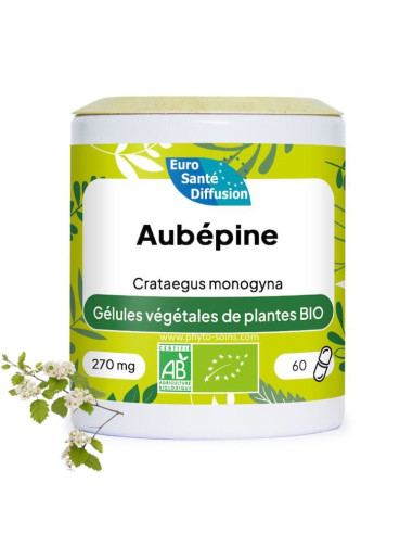 Boite de 60 gélules d'Aubépine BIO (Crataegus monogyna) 270mg phytofrance par phyto-soins