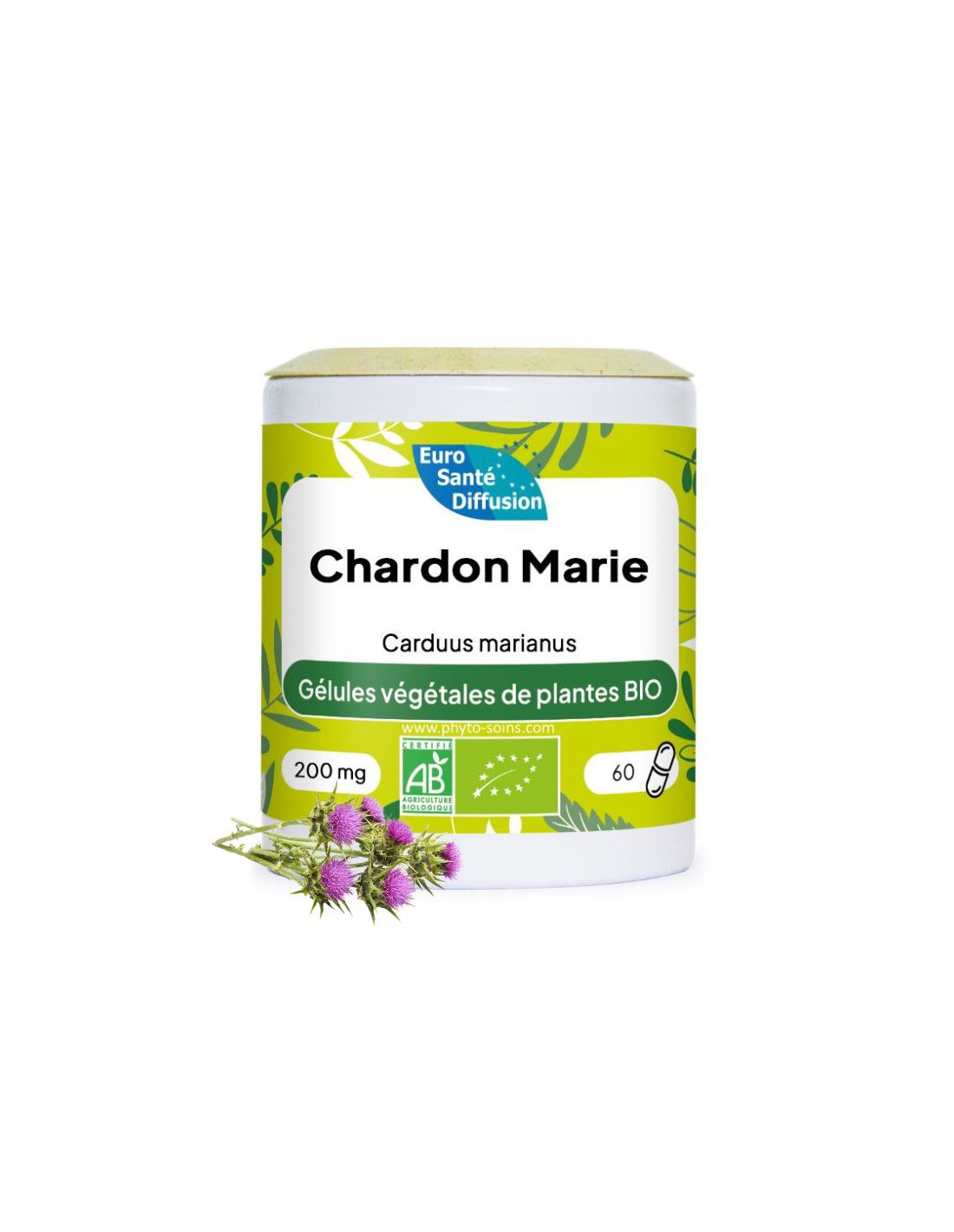 Boite de 60 ou 250 gélules de Chardon marie BIO (Carduus marianus) 200mg - Phytofrance