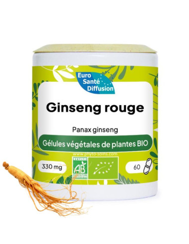 Boite de 60 ou 250 gélules de Ginseng rouge BIO (Panax ginseng) 330mg phytofrance par phyto-soins