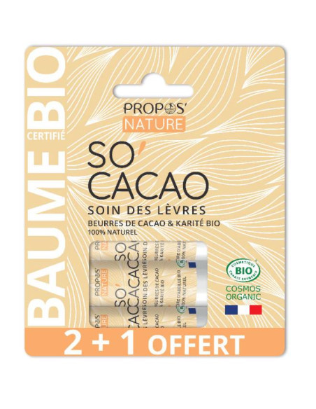 Offre 2+1 sur les baumes à lèvre so'cacao