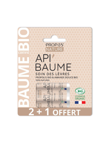 Lot de 3 Baume à lèvres Api'baume certifié BIO 2+1