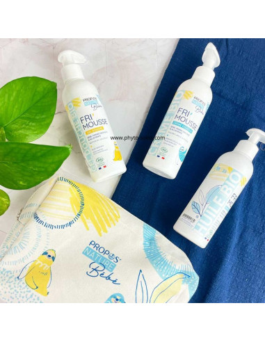 Trousse de 3 soins fri'mousse pour bébé: gel douche, crème de soin et huile de massage présentation