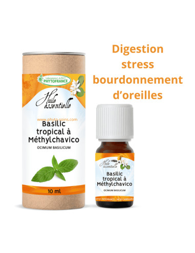 Huile essentielle de Basilic tropical BIO, pure et naturelle phytofrance par phyto-soins.com