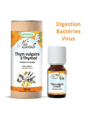 Huile essentielle de Thym vulgaire à thymol BIO, pure et naturelle - Phytofrance par phyto-soins.com